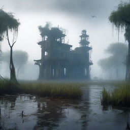 A lost city in the middle of a swamp, devoid of birds