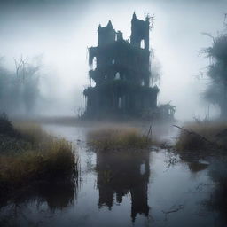 A lost city in the middle of a swamp, devoid of birds