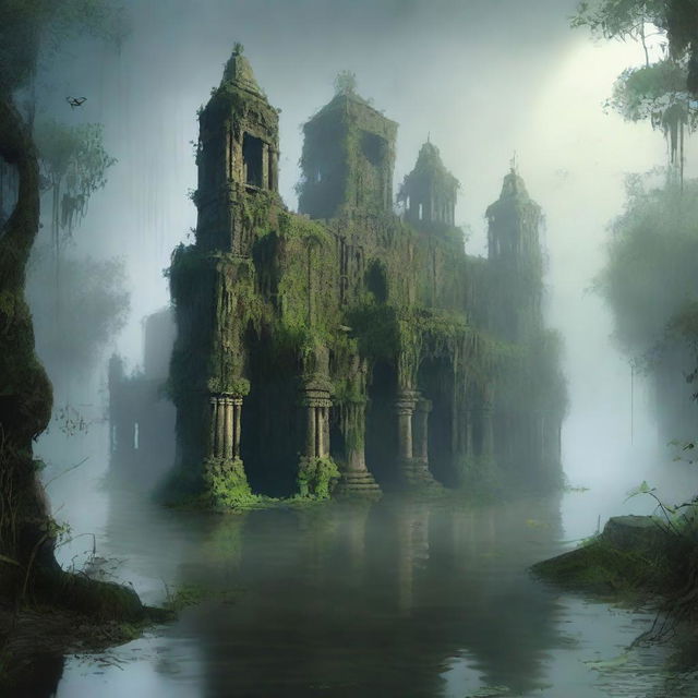 A lost city with four strong walls in the middle of a swamp