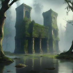 A lost city with four strong walls in the middle of a swamp