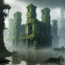 A lost city with four strong walls in the middle of a swamp