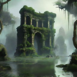 A lost city with four strong walls in the middle of a swamp