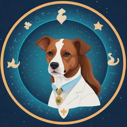 Generate a detailed illustration that integrates elements of a veterinary medicine student and the Gemini zodiac symbol, signifying the user's background and star sign.