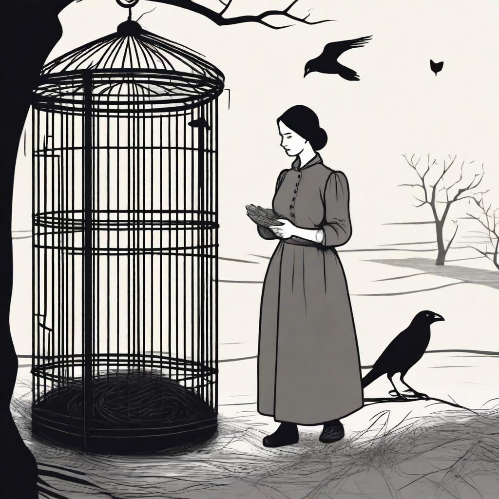 A raven trapped in a cage and the farmer's wife