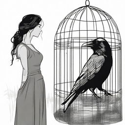 A raven trapped in a cage and the farmer's wife