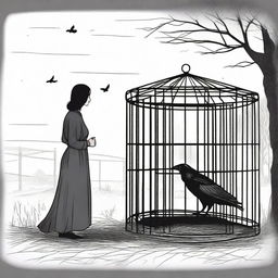 A raven trapped in a cage and the farmer's wife