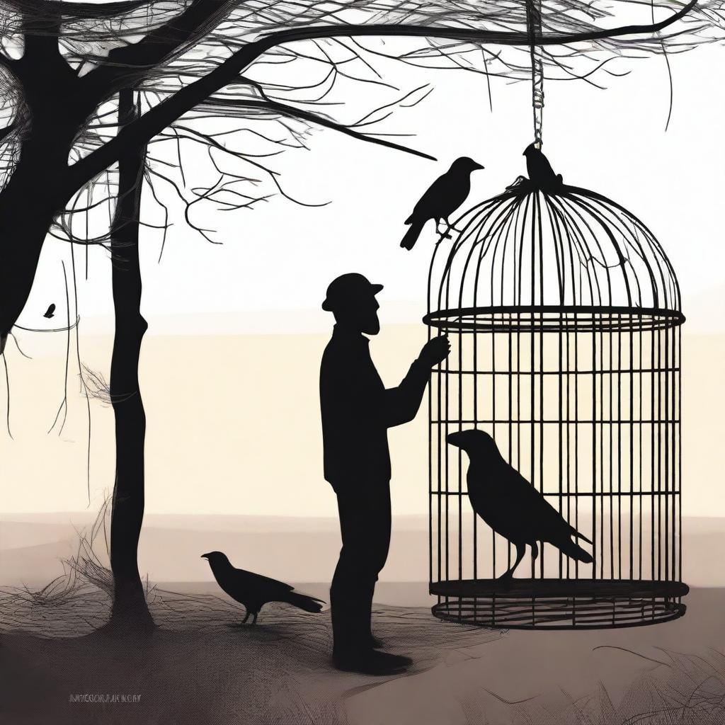 A raven trapped in a cage and the farmer's lover