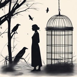 A raven trapped in a cage and the farmer's lover