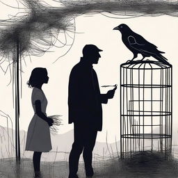 A raven trapped in a cage and the farmer's lover