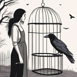 A raven trapped in a cage and the farmer's lover