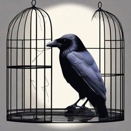 A raven is trapped in a cage, discovered by a mysterious woman