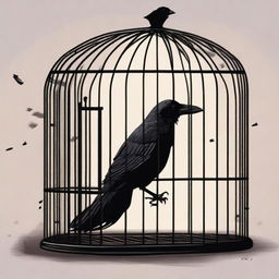 A raven is trapped in a cage, discovered by a mysterious woman