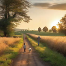 A picturesque rural road at dusk, with a gentle stream running alongside it