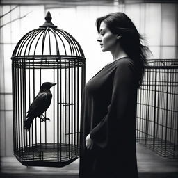 A raven trapped in a cage is found by a woman who has betrayed her husband