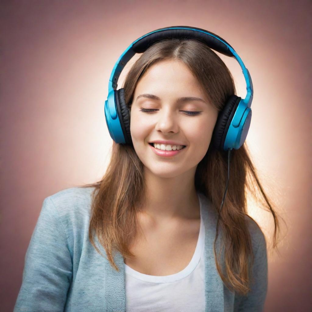 A radiant girl fully engaged in the sweet melody of music emanating from her headphones, lost in the rhythm and the beat.