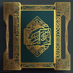 Create a book cover in Arabic style, featuring traditional Arabic calligraphy, intricate geometric patterns, and a rich color palette with gold accents