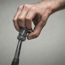 A highly detailed, human hand, firmly gripping a well-worn screwdriver, preparing for work