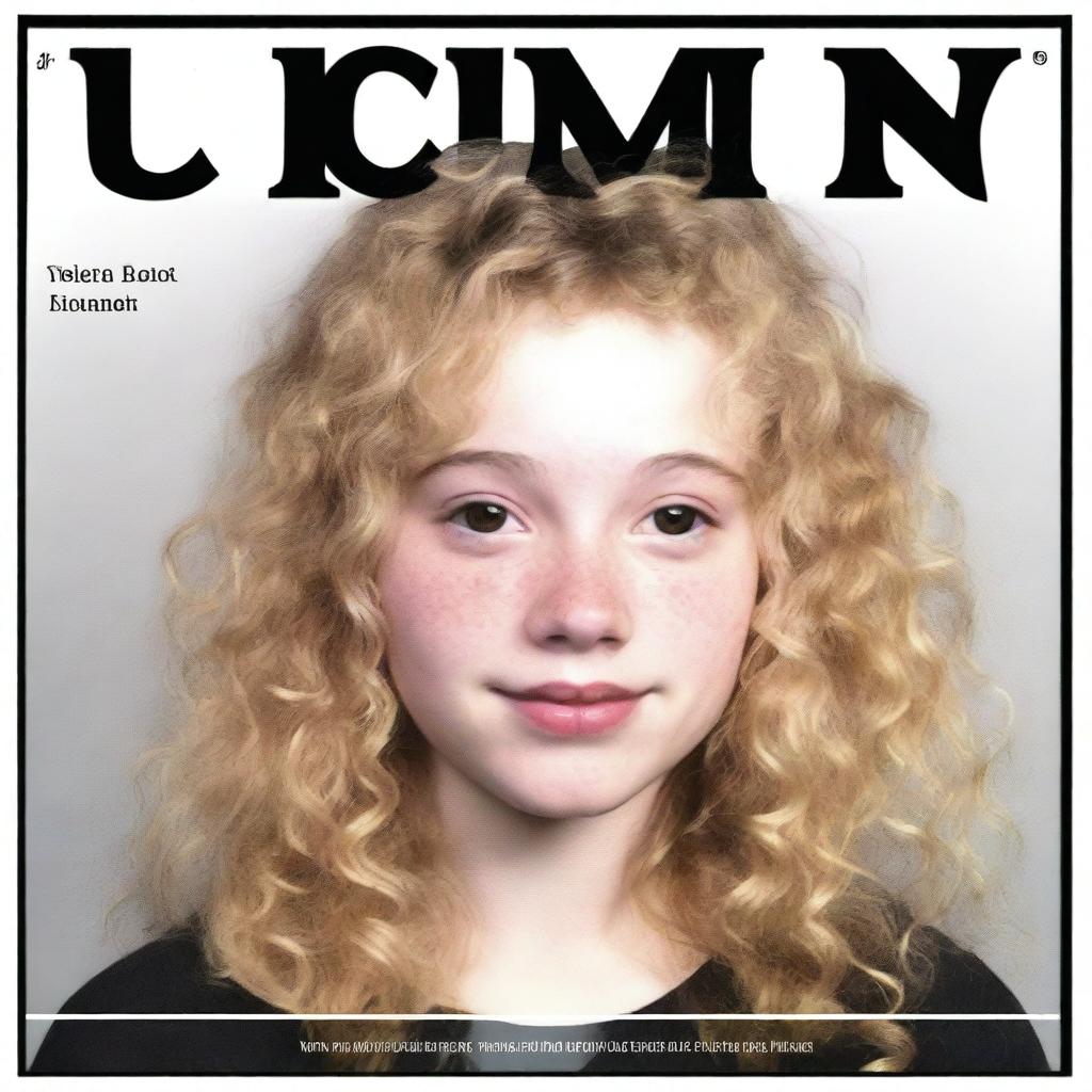 A 17-year-old girl with light blonde curly hair, fair skin, dark brown eyes, and rosy lips, featured on a missing person poster