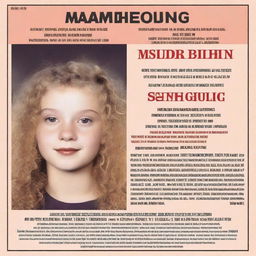 A 17-year-old girl with light blonde curly hair, fair skin, dark brown eyes, and rosy lips, featured on a missing person poster