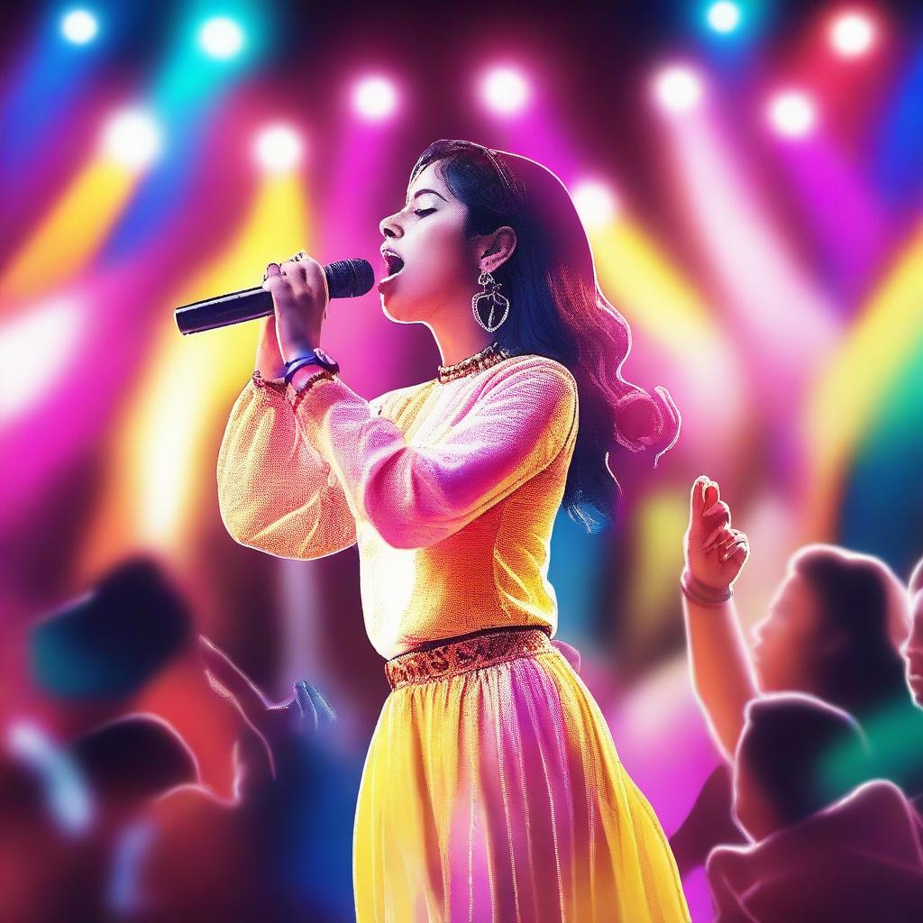 A vibrant concert scene with the name 'IKRAM' displayed prominently everywhere