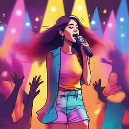 A vibrant concert scene with the name 'IKRAM' displayed prominently everywhere