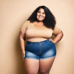 A plus-sized girl with a confident and happy expression