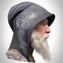 A detailed head shot side profile of a wizard wearing a hood