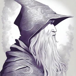 A detailed head shot side profile of a wizard wearing a hood