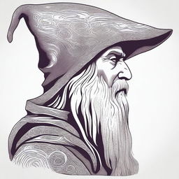 A detailed head shot side profile of a wizard wearing a hood