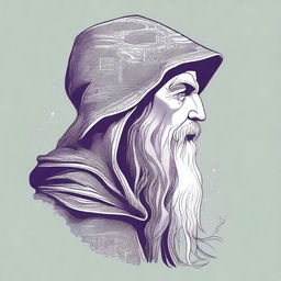 A detailed head shot side profile of a wizard wearing a hood