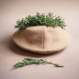 A book cover featuring a dark beige colored cabbie hat with rosemary flowers creeping out of it