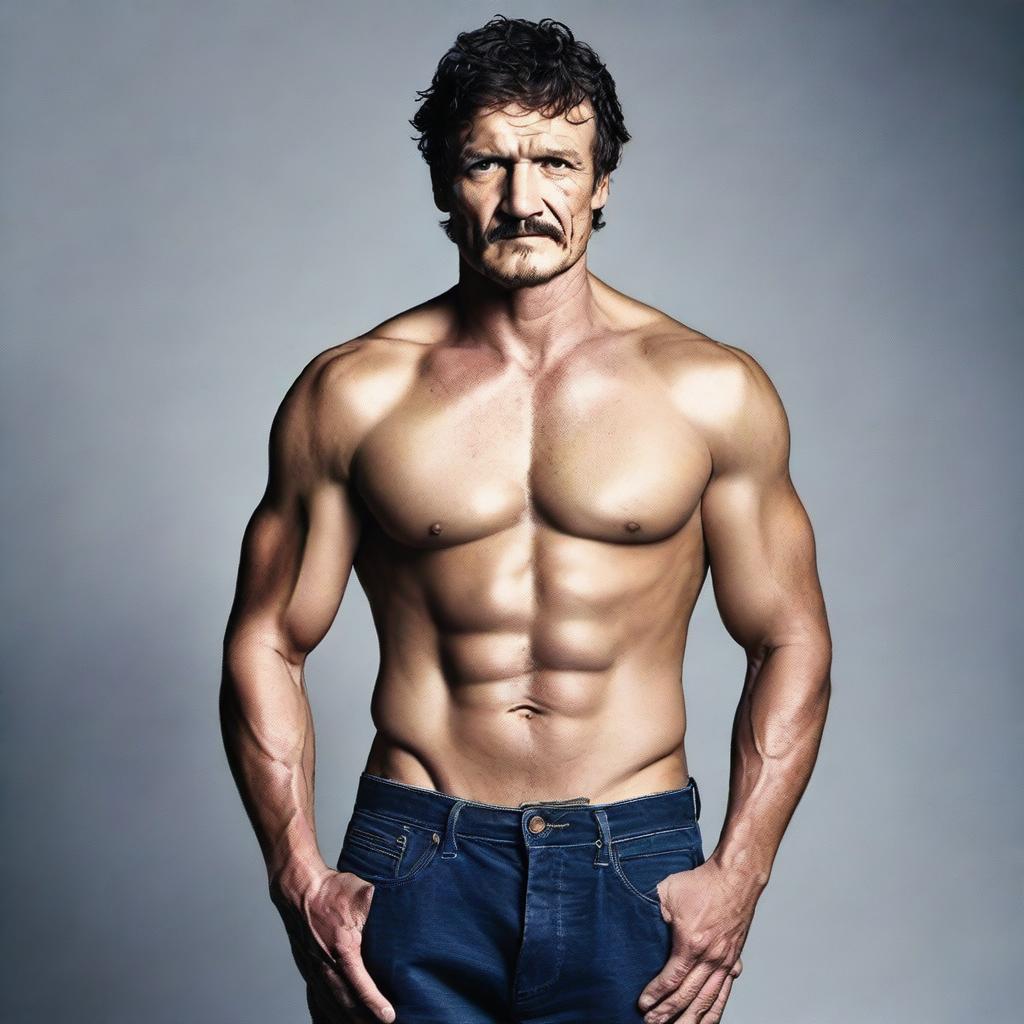 Pedro Pascal without a shirt, showcasing his muscular physique