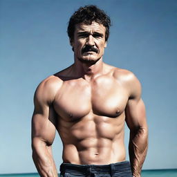 Pedro Pascal without a shirt, showcasing his muscular physique