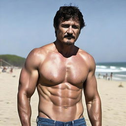 Pedro Pascal without a shirt, showcasing his muscular physique