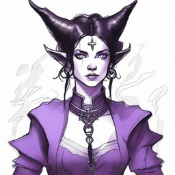 A sketch drawing of a standard D&D tiefling in a medieval setting