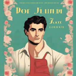 A cover for a story book about Don Juanism, depicting a charismatic and charming protagonist surrounded by romantic interests