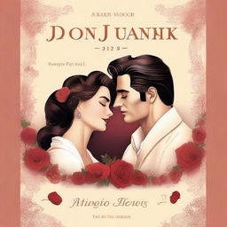 A cover for a story book about Don Juanism, depicting a charismatic and charming protagonist surrounded by romantic interests