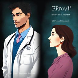 A cover for a story book about a doctor involved in multiple sexual relationships, set against a dark background