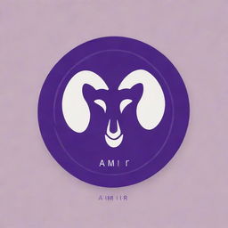 Create a minimalistic yet luxurious personal logo for 'Amir', involving elements of veterinary medicine, the Gemini zodiac sign, and a rich violet color. Convey an expensive feel using a simple, acrylic painting style.