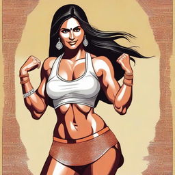 A depiction of an Indian muscular wife, showcasing her strength and fitness