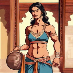 A depiction of an Indian muscular wife, showcasing her strength and fitness