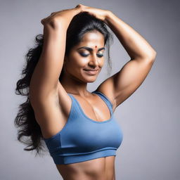 A depiction of an Indian muscular wife, focusing on her armpits as she performs daily activities or exercises