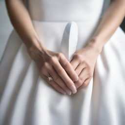 A book cover featuring a close-up of a woman's hands gently holding a white feather