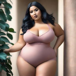 A voluptuous girl wearing tight-fitting clothes, showcasing her curves