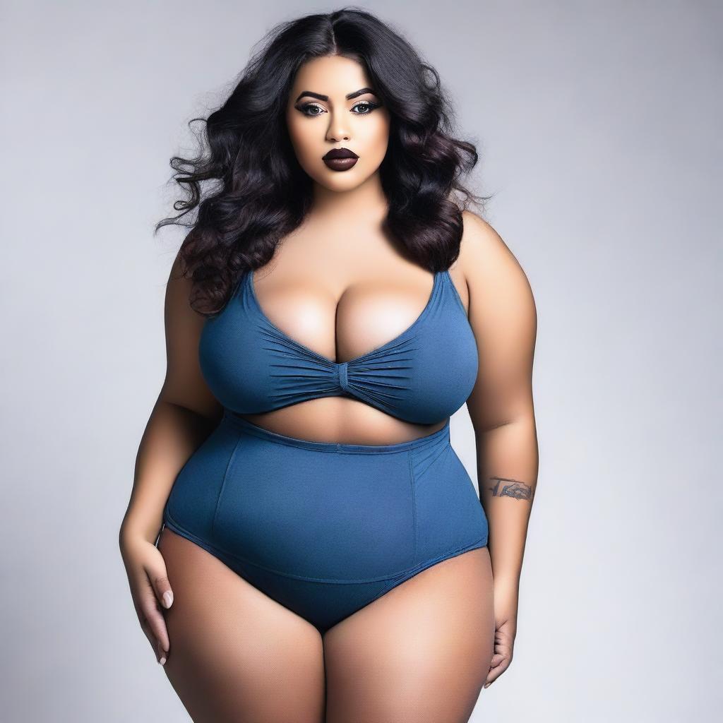 A voluptuous girl wearing tight-fitting clothes, showcasing her curves