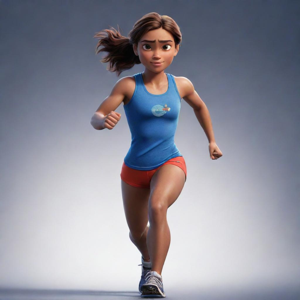 An artful rendering of an athletic girl following the style of Disney Pixar. Strong, spirited and toned, she should embody the characteristics of an athlete, whilst retaining the magical charm of Disney Pixar animation.