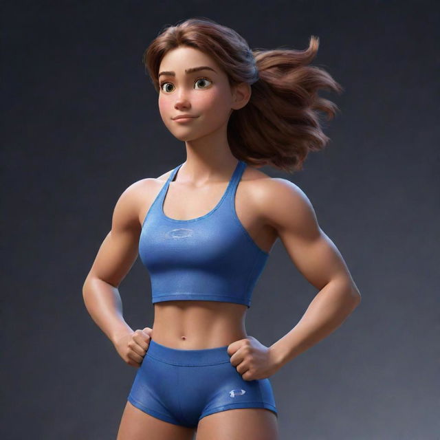 An artful rendering of an athletic girl following the style of Disney Pixar. Strong, spirited and toned, she should embody the characteristics of an athlete, whilst retaining the magical charm of Disney Pixar animation.