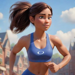 An artful rendering of an athletic girl following the style of Disney Pixar. Strong, spirited and toned, she should embody the characteristics of an athlete, whilst retaining the magical charm of Disney Pixar animation.