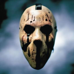 A detailed image of a slasher mask, featuring eerie and menacing details