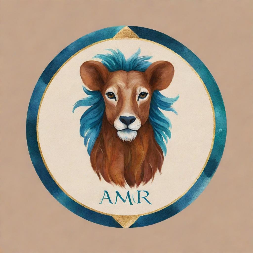 Design a personal logo for 'Amir', incorporating elements of veterinary medicine and the Gemini zodiac sign, rendered in a style that resembles an acrylic painting.